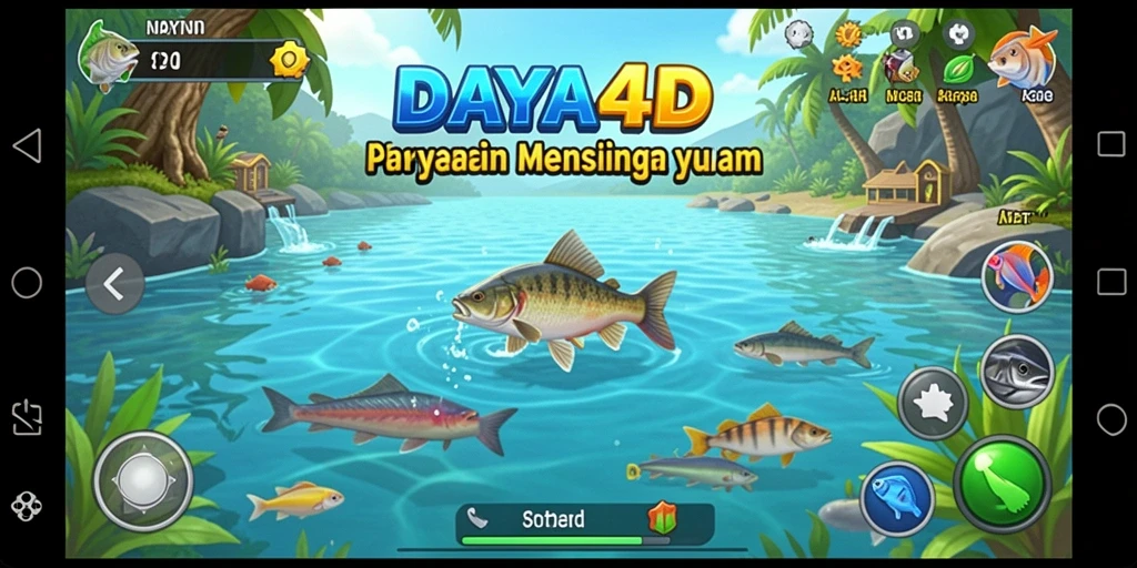 Screenshot utama DAYA4D menampilkan momen menangkap ikan yang mengasyikkan.