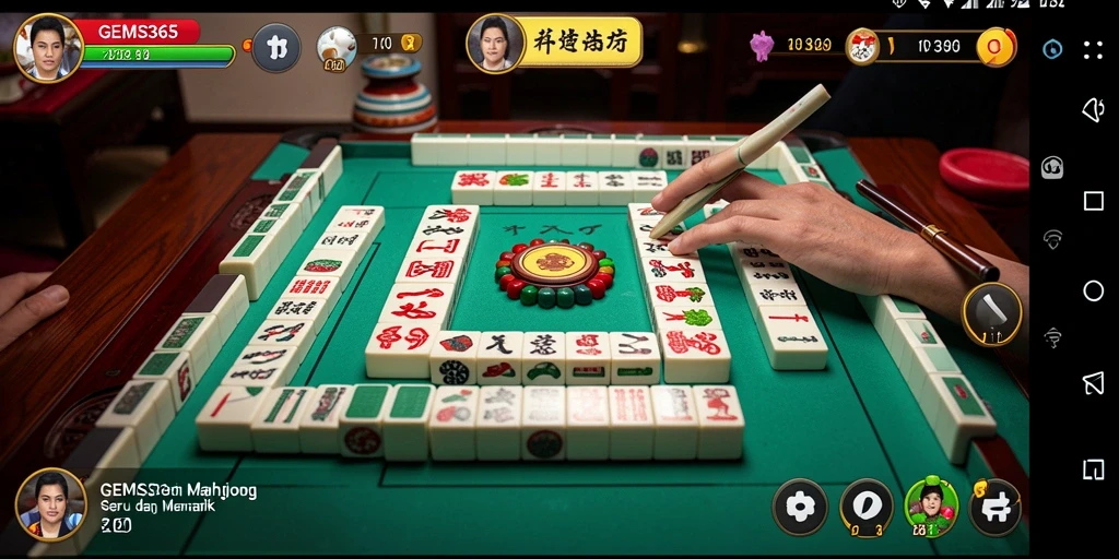 Screenshot gameplay GEMS365 menampilkan keseruan permainan Mahjong.