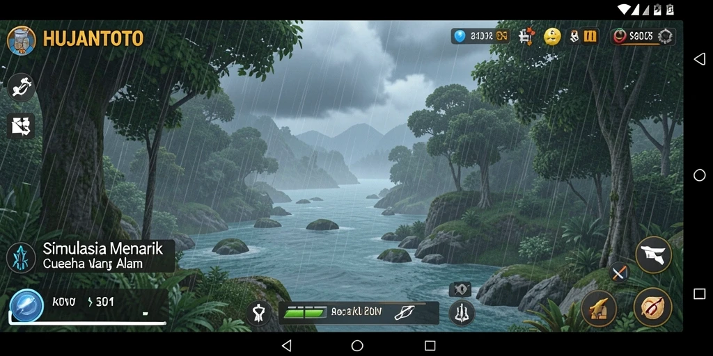 Screenshot gameplay HUJANTOTO menampilkan simulasi cuaca yang interaktif dan menarik.