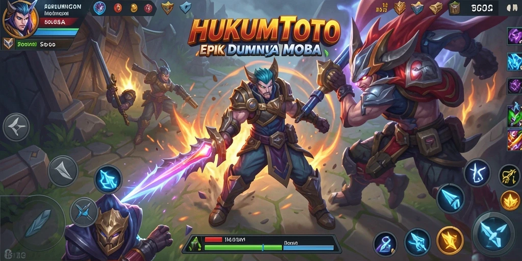 Screenshot gameplay HUKUMTOTO menampilkan pertarungan tim yang intens.