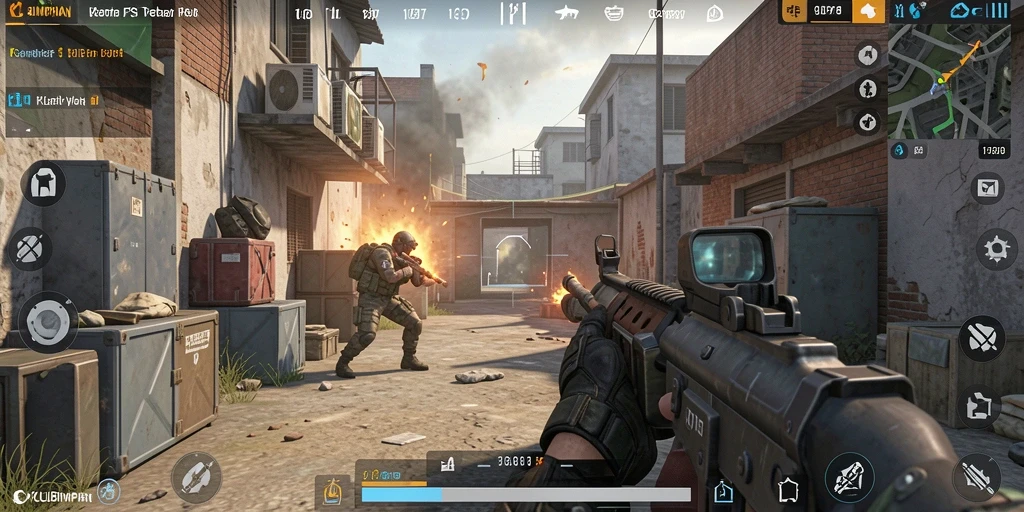 Tampilan gameplay KLUBIMPIAN dengan aksi tembak-menembak yang mendebarkan.