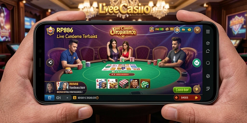 Screenshot gameplay RP886 menampilkan dealer profesional dan suasana kasino nyata.