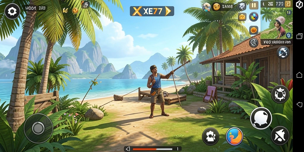 Tampilan gameplay XE77 yang penuh warna dan menyenangkan.